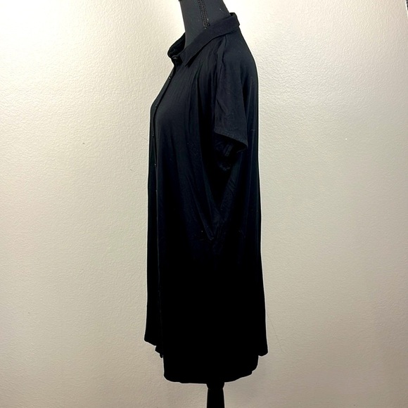 Eileen Fisher Shirt Dress Button Front Polo Collar Short Sleeves Black Knit M - Picture 7 of 10